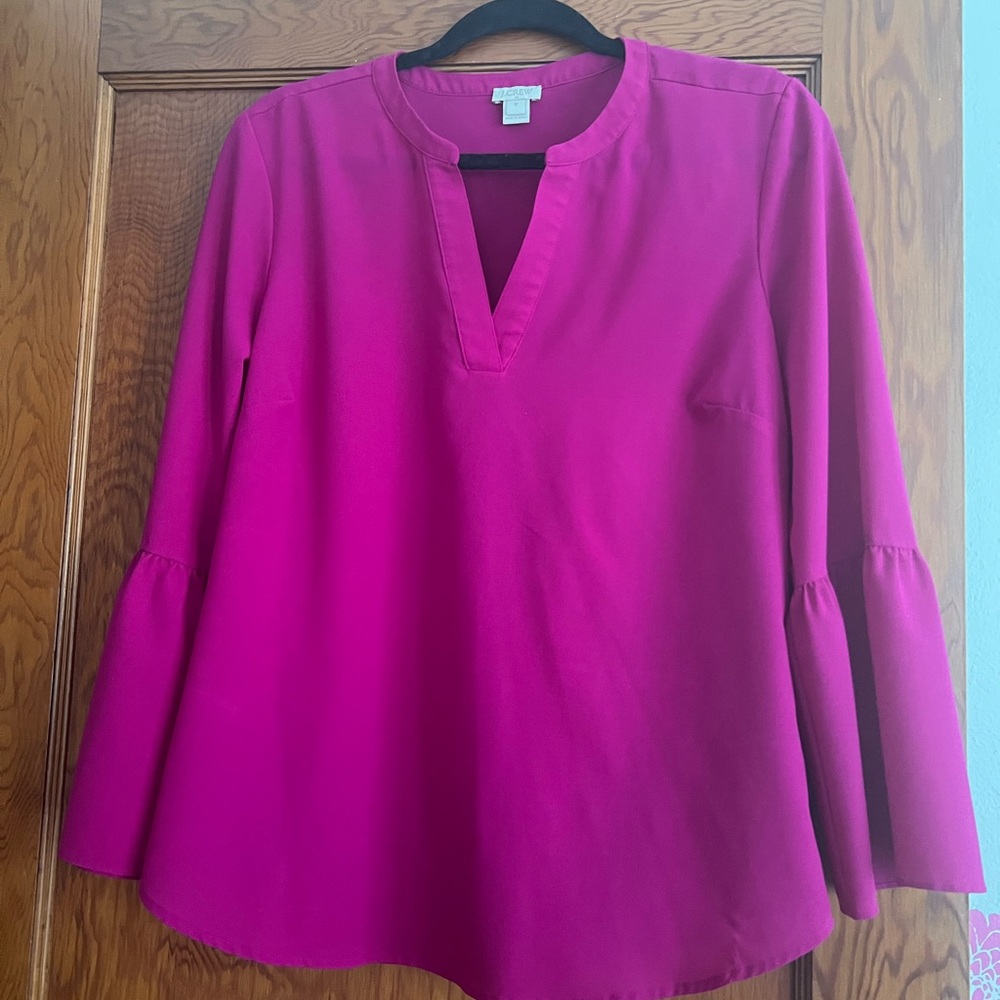 J. Crew Pink Bell Sleeve Blouse with Mandarin Collar